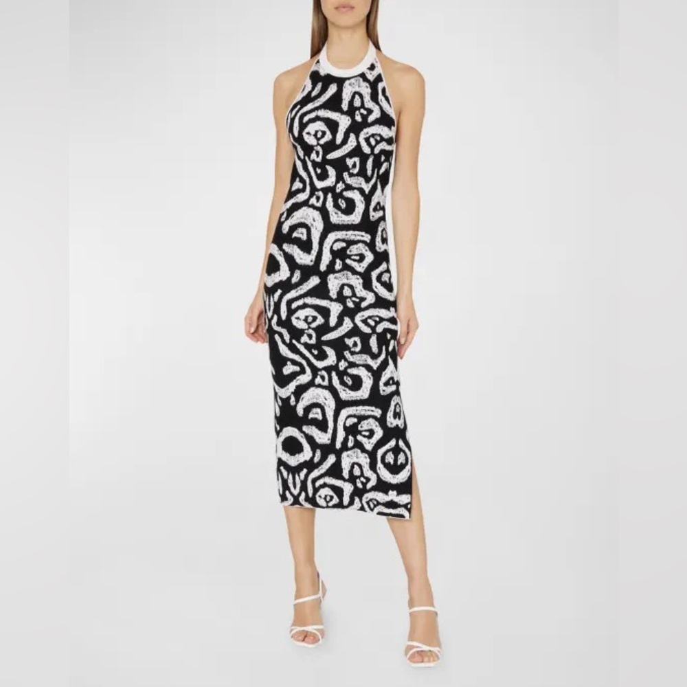 Milly Cheetah Intarsia Halter MIDI dress